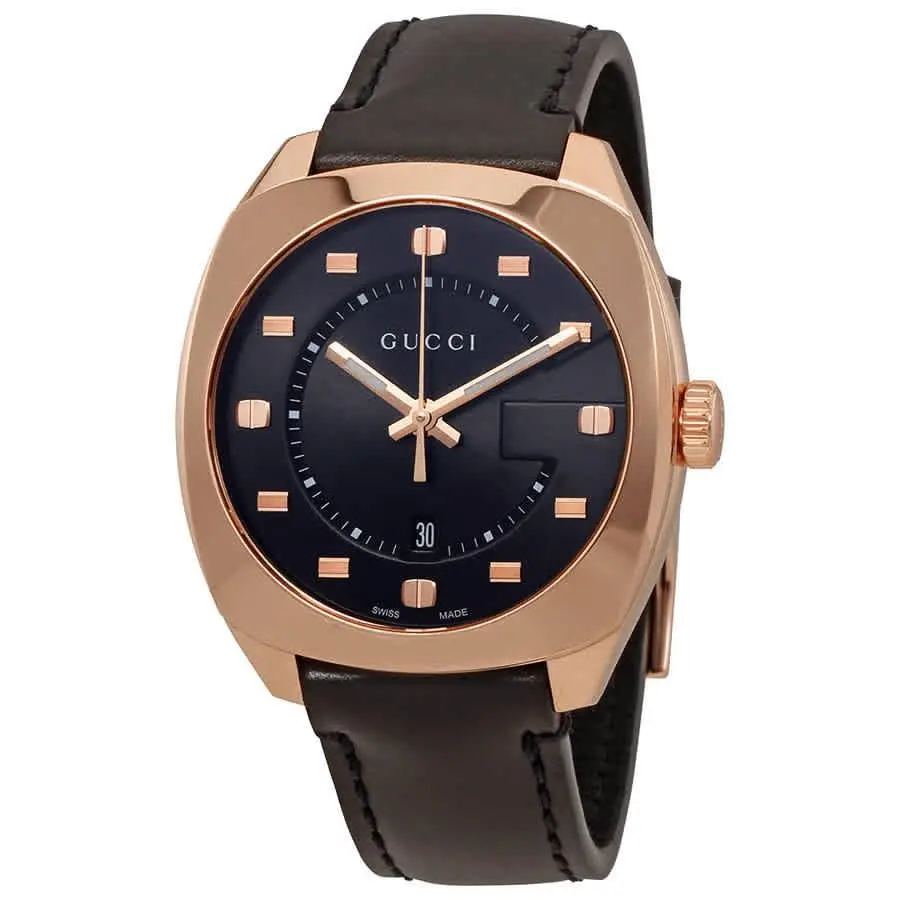 Gucci GG2570 Black Dial Rose Gold-tone Men`s Watch YA142309