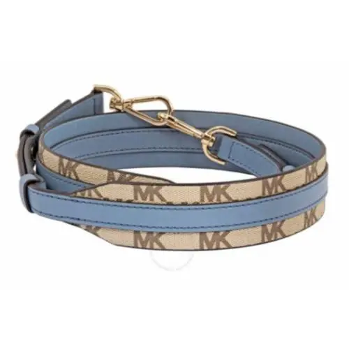 Michael Kors Purse Strap Leather Signature Logo Leather Blue Adjustable Gold