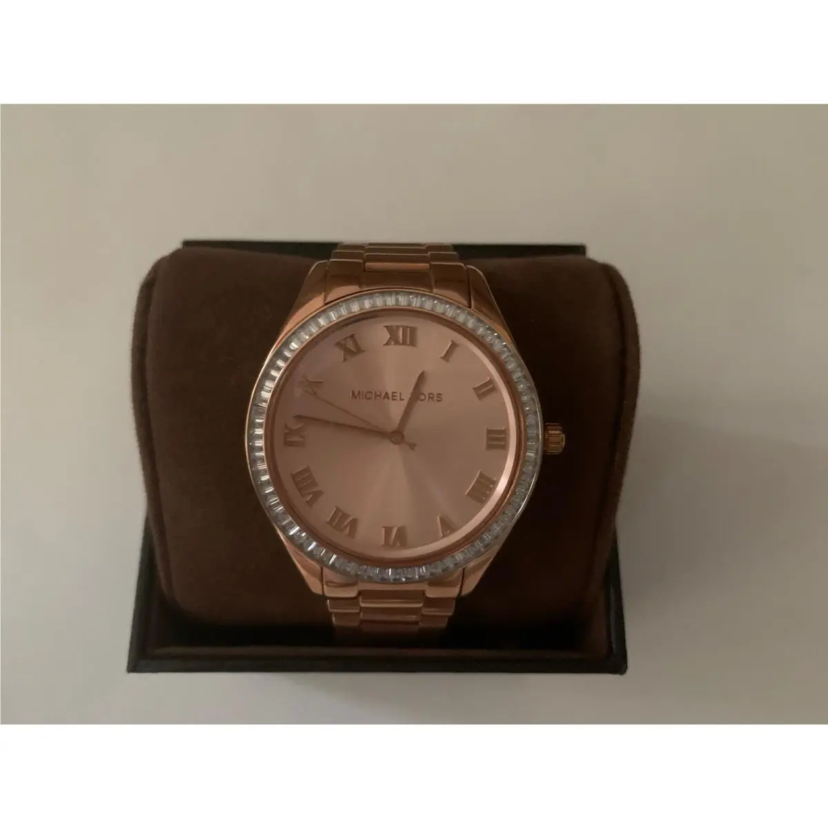 Women`s Michael Kors Rose Gold Tone Crystal Bezel Round Watch MK3245