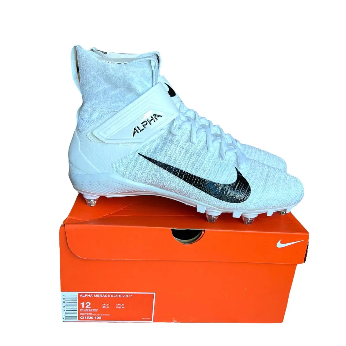 Nike Alpha Menace Elite 2 DP Size 12 Football Cleats White/black CI1530-100 Nby - White/Black