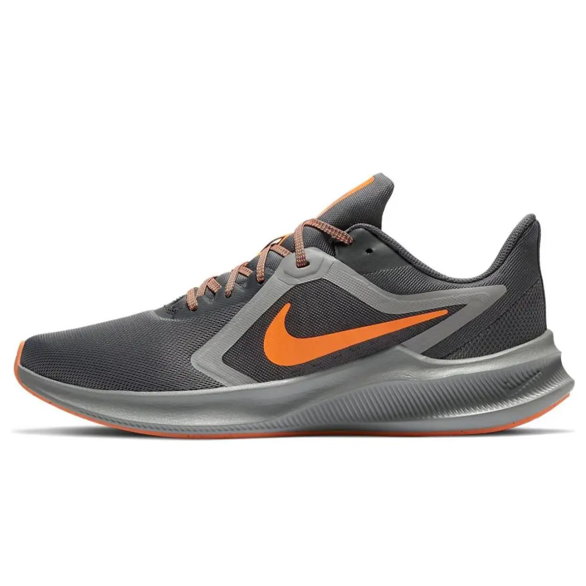 Nike Downshifter 10 Geo Men’s Running Shoes – Iron Grey / Total Orange – Size 10 - Gray