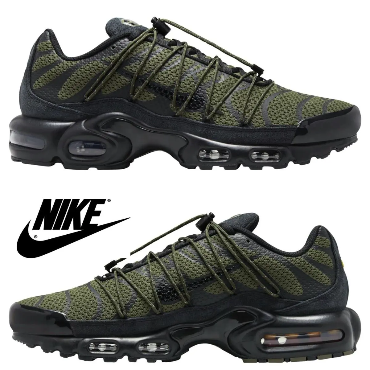 Nike Air Max Plus Utility Men`s Sneakers Casual Athletic Premium Comfort Size 9 - Green, Manufacturer: Green/Black/Beige