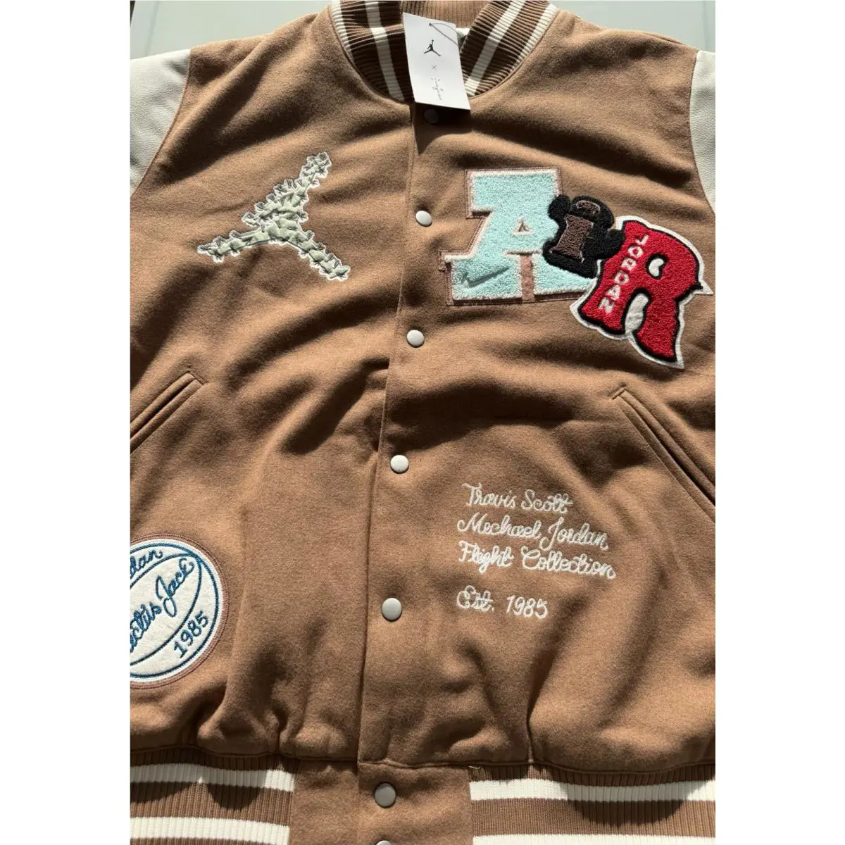 Nike clothing - Travis Scott × Jordan Varsity Jacket - DO4103-256 - Antique Brown/Cream (UPC: 190866317975) 8
