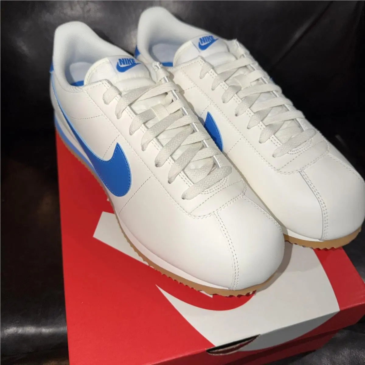 Nike Cortez Leather Men`s Shoes Sail/gum Yellow/light Photo Blue Men’s Size 10.5