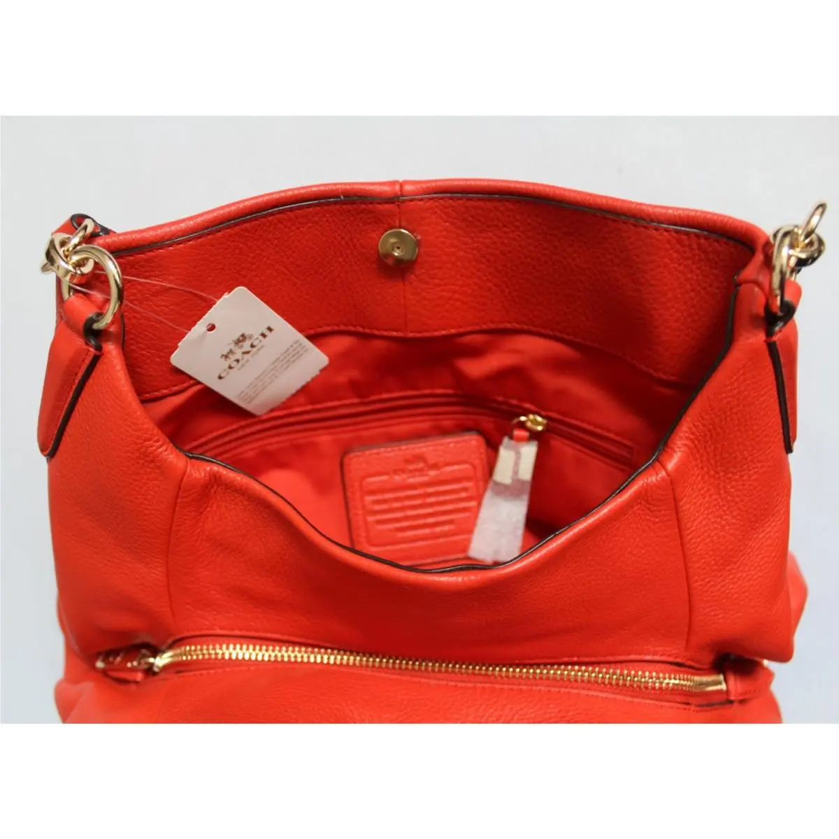 ••• Pebbled Leather • Phoebe Shoulder Bag • Color Orange Pink • F35723 Orange by Coach
