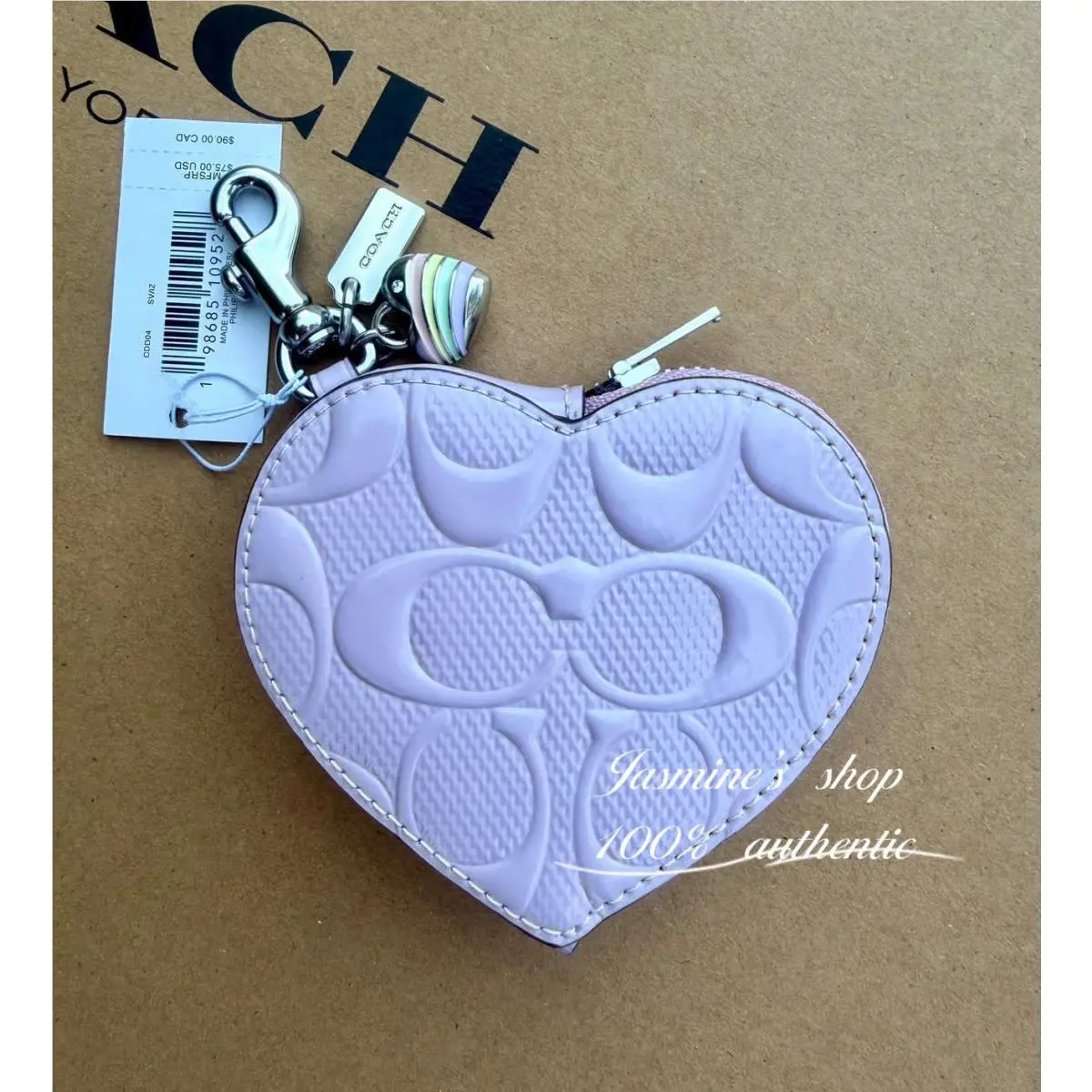 Heart Bag Charm with Patent Signature Leather In SV CDD04 CDC04/light violet by Coach