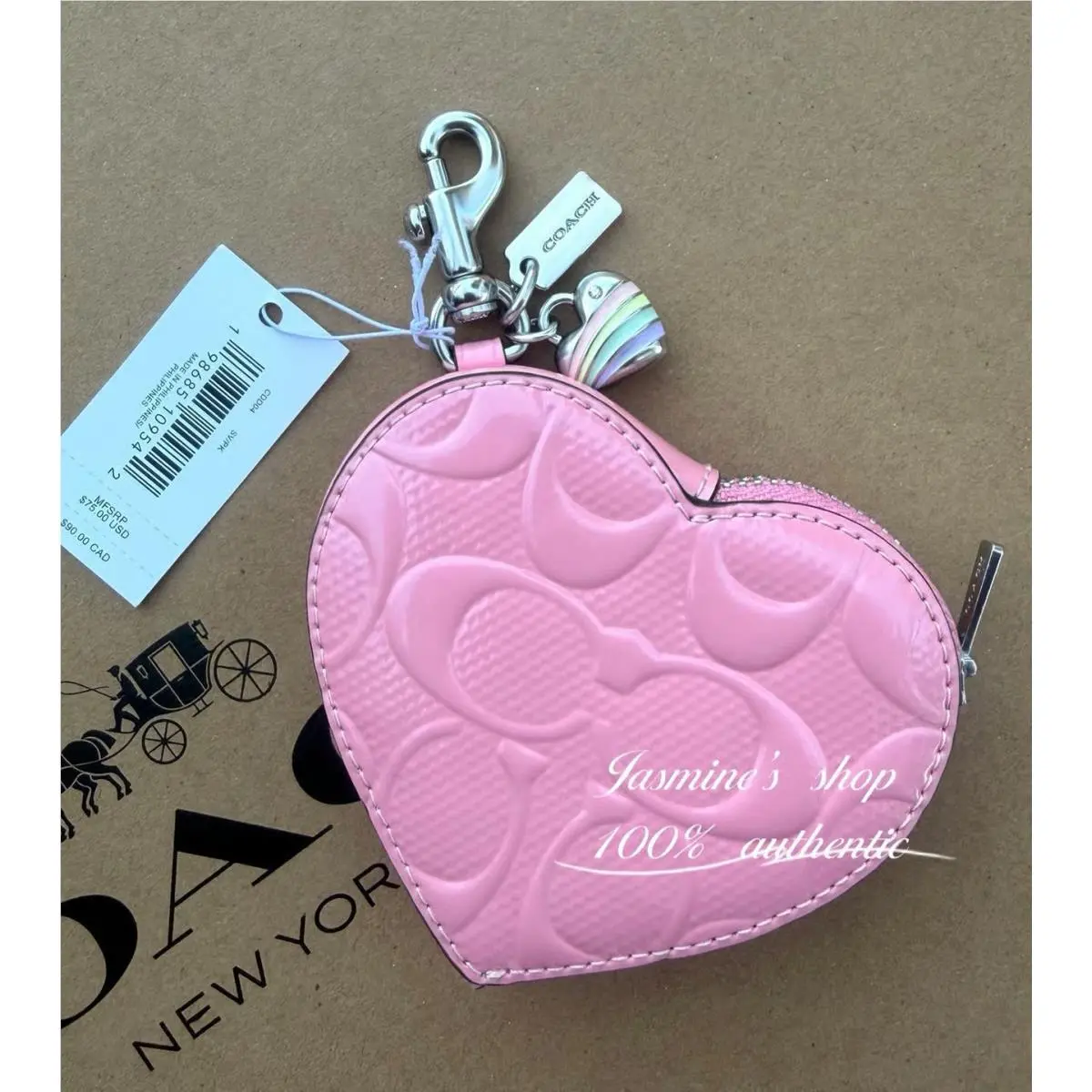 Heart Bag Charm with Patent Signature Leather In SV CDD04 CDC04/pink by Coach