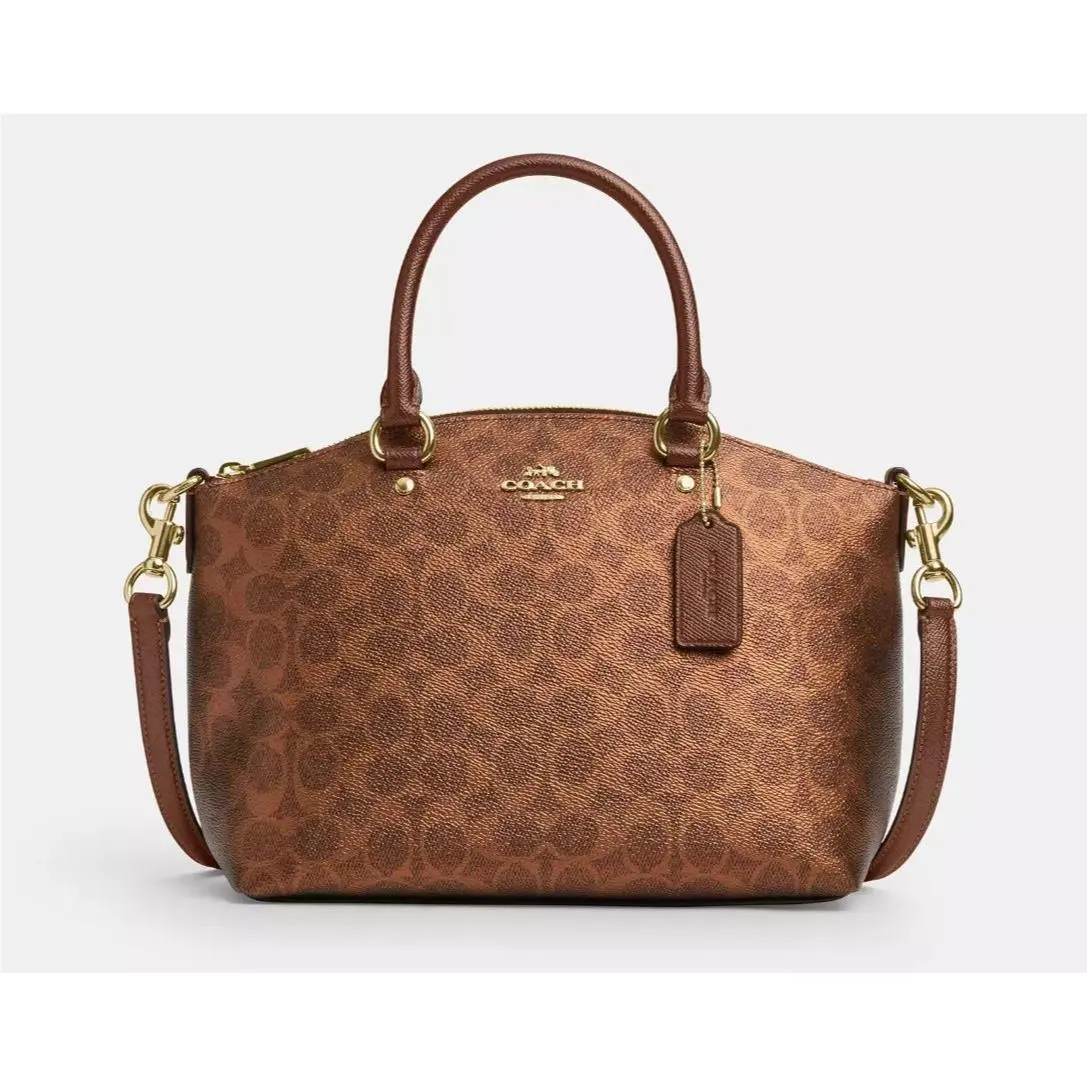 Brown/copper Sadie Metallic Signature Canvas Satchel Bag CCM71 by Coach