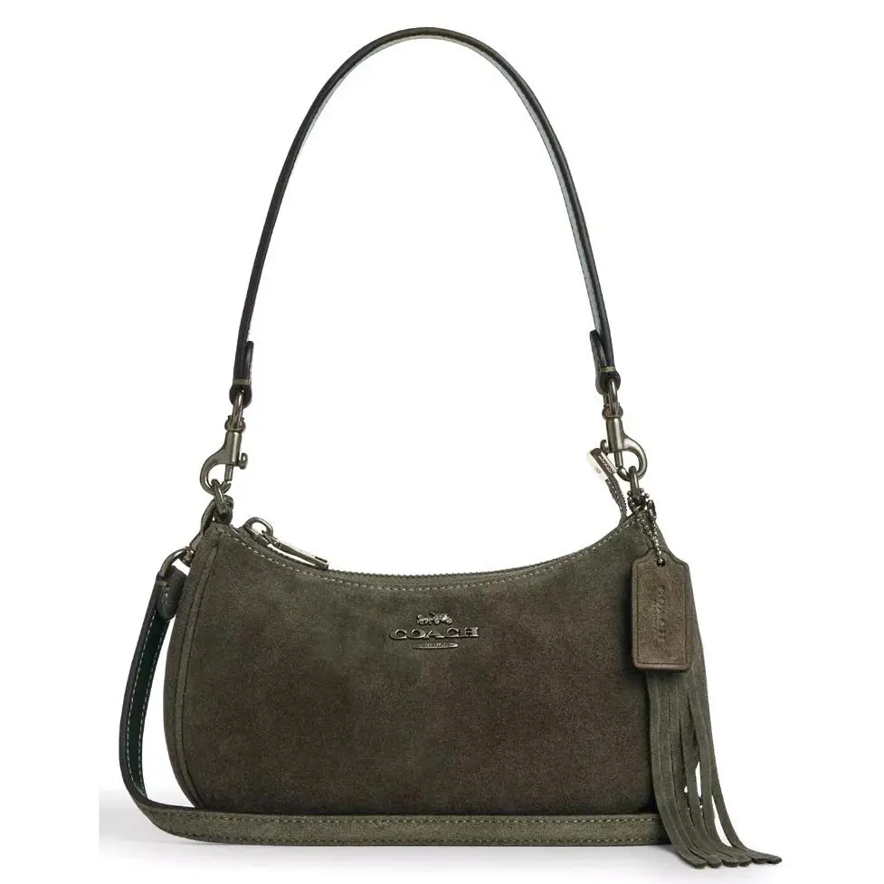 Coach Teri Mini Shoulder Crossbody Bag CCE42 In Army Green Suede Leather