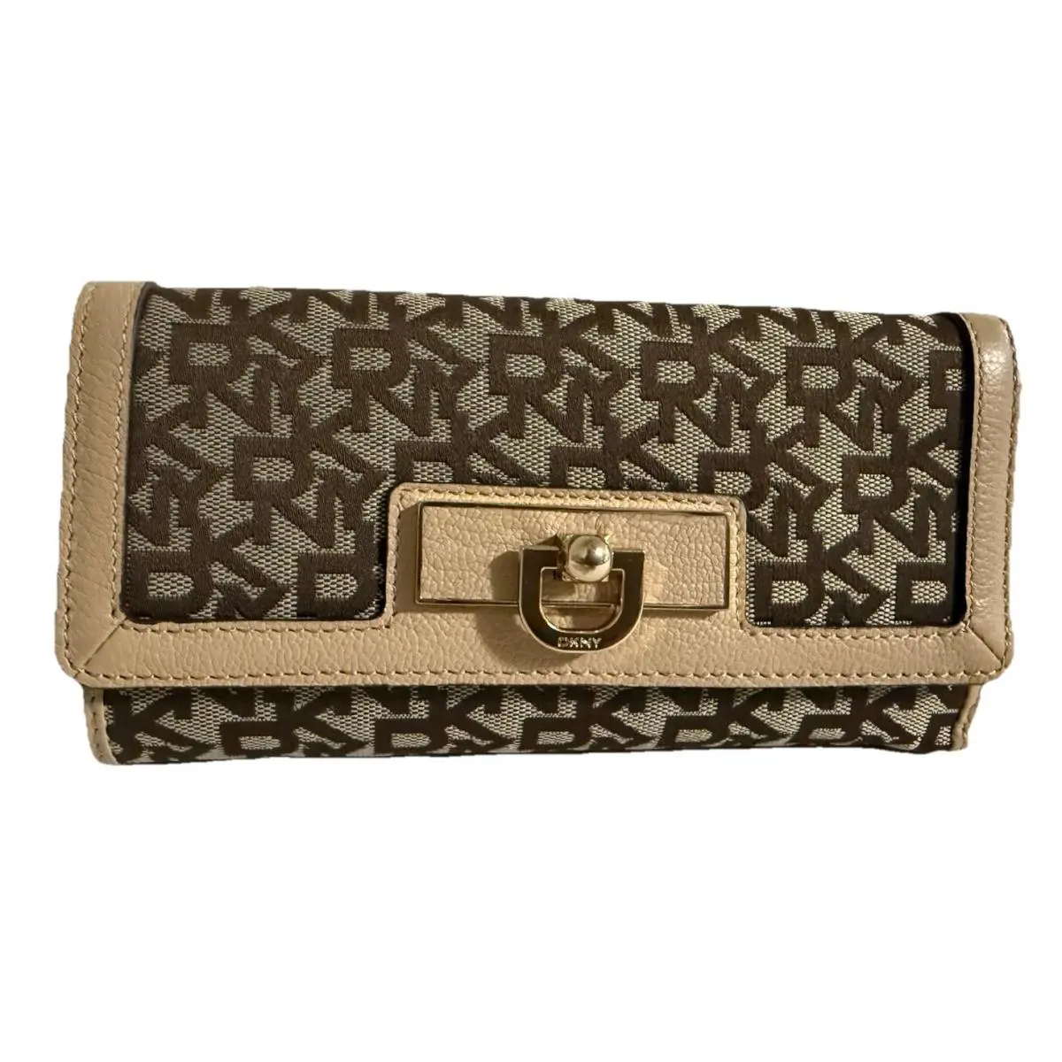 Dkny Chino Canvas/vintage Leather Trifold Clutch Wallet