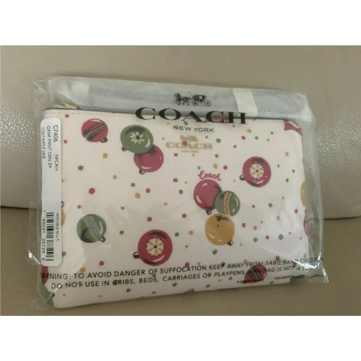 Coach C7406 Corner Zip Holiday Christmas Ornament Print Wristlet