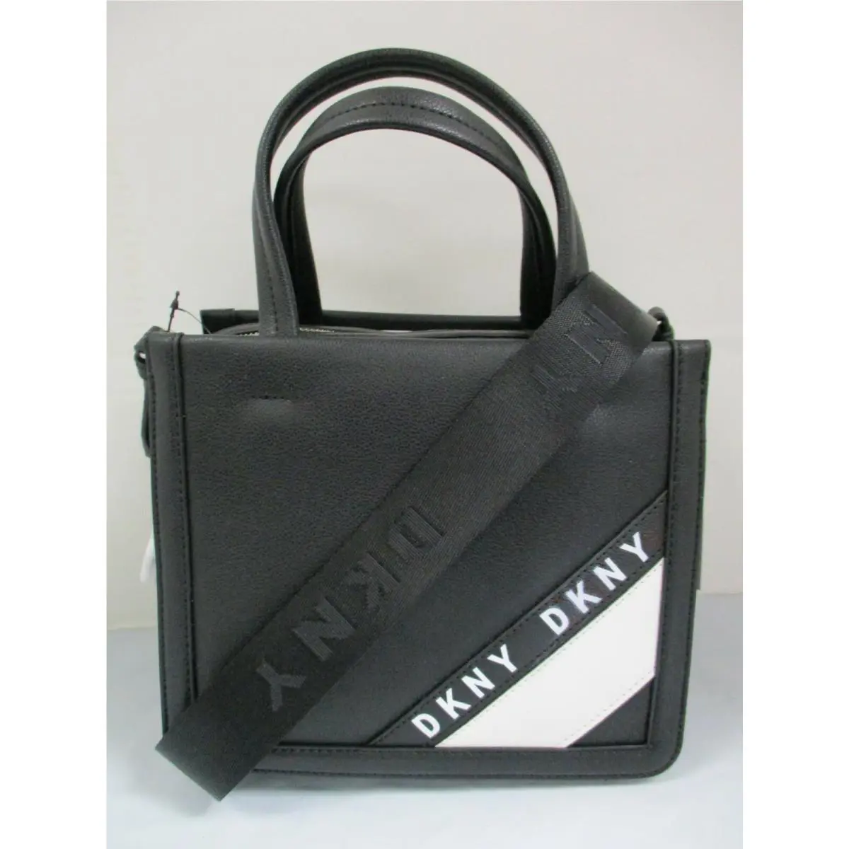 Dkny Crossbody Tote Top-handle Black White Convertible Leather Nylon Organizer