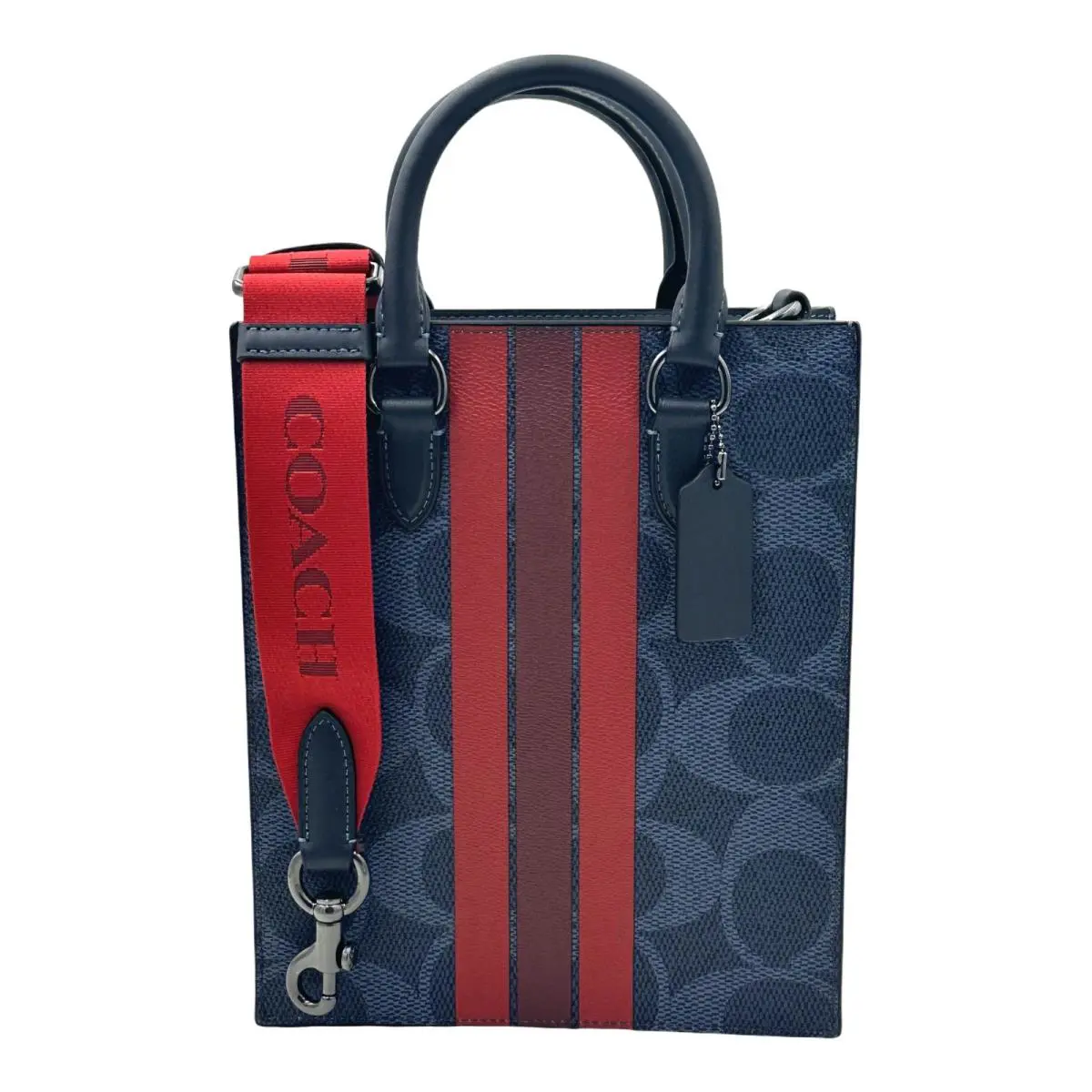Coach Dylan Tote Bag In Signature Canvas with Varsity Stripe-midnight Navy Multi
