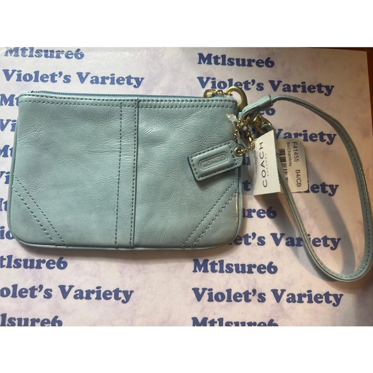 Coach Wristlet Blue Chambray Patent Leather Wristlet
