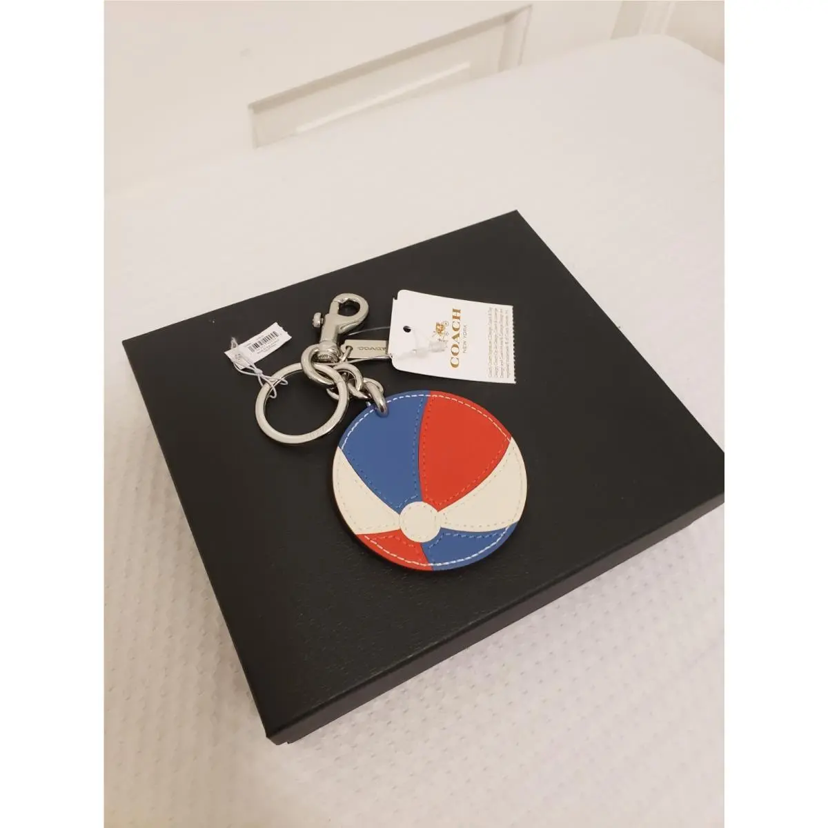 Beach Ball Bag Charm/key Ring/travel Tag Leather Silver Hardware Logo by Coach