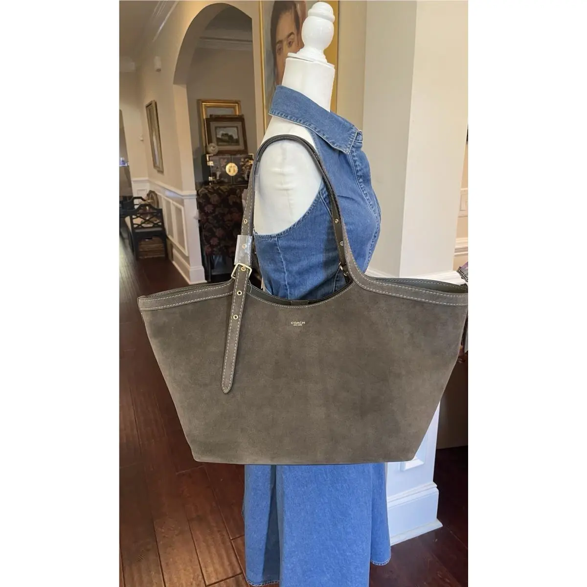 Gramercy Olive Green Suede Tote Bag CBN47 by Coach