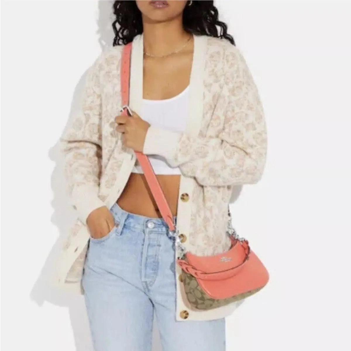 Coach Crossbody Shoulder Bag with Matching Card Holder Tangerine Khaki