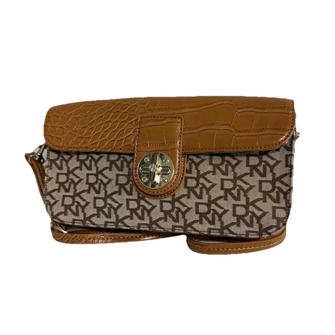 Dkny Chino-camel Turn-lock Signature Bag Clutch Crossbody