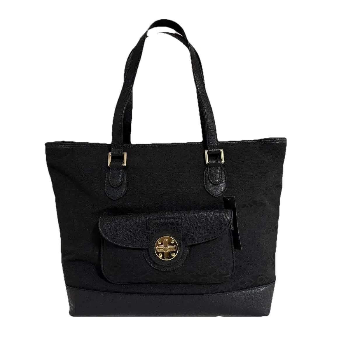 Dkny Black Logo W/circle Turn-lock Tote Bag Handbag Purse