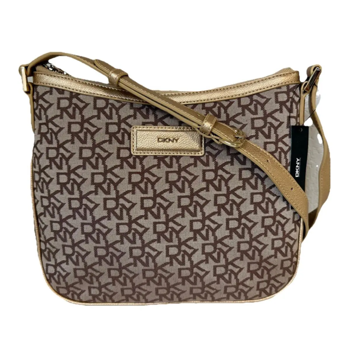 Dkny Chino-gold Logo Plaque Signature Crossbody Bag