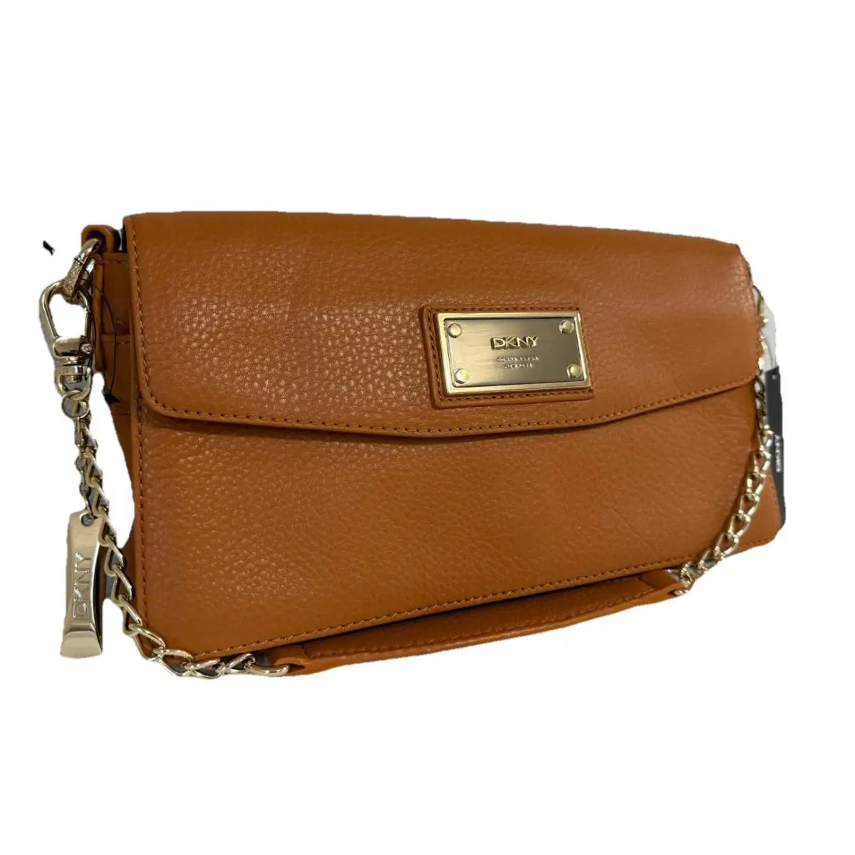 Dkny Soft Leather W/logo Camel Purse Clutch Handbag Shoulder Bag