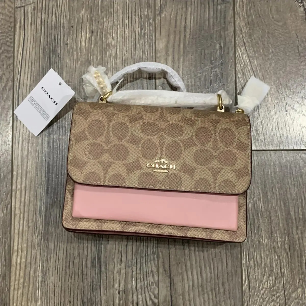 Coach Mini Klare Crossbody Canvas Leather Bag CW206 Tan Pink Petal —