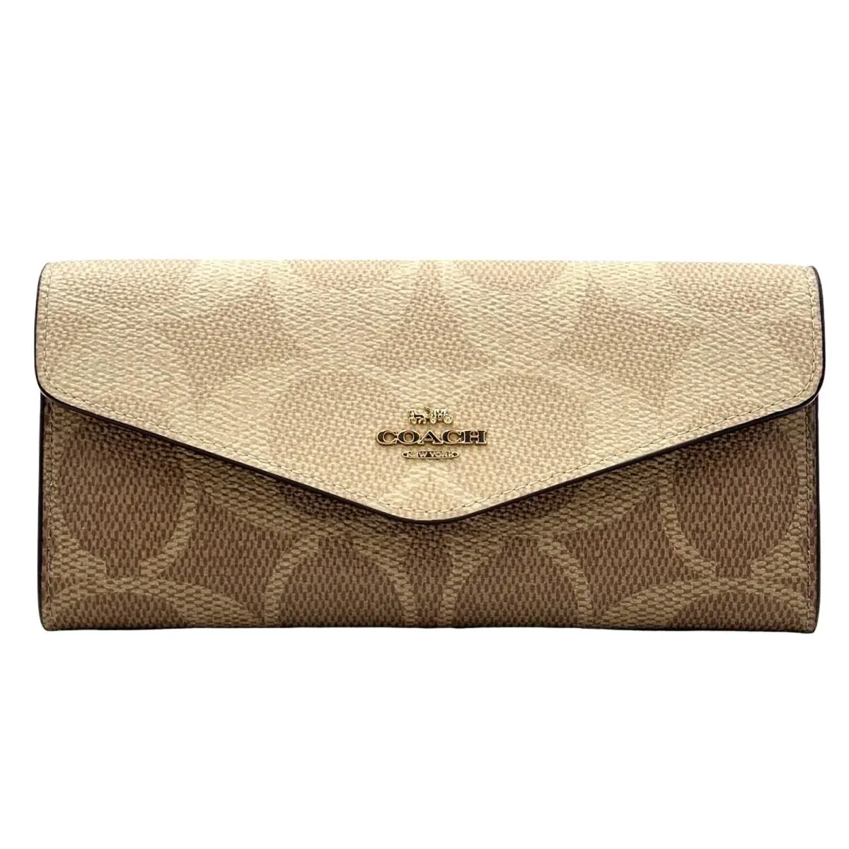 Coach Klare Wallet with Chain In Blocked Signature Canvas- Sand/tan