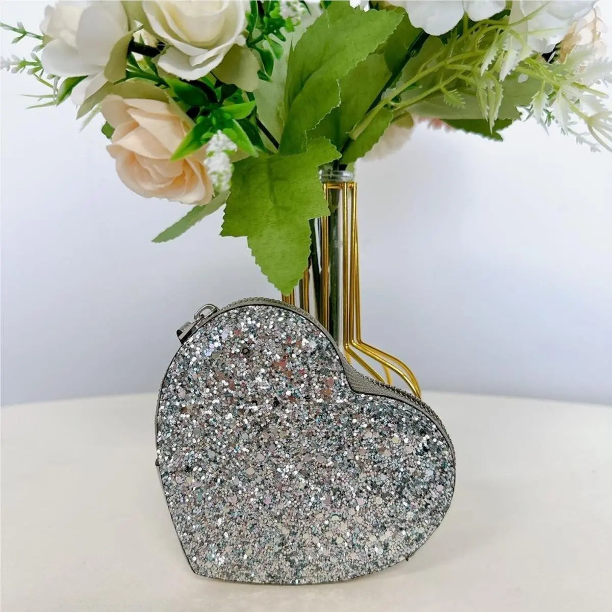 Coach CQ167 Heart Coin Case IN Silver