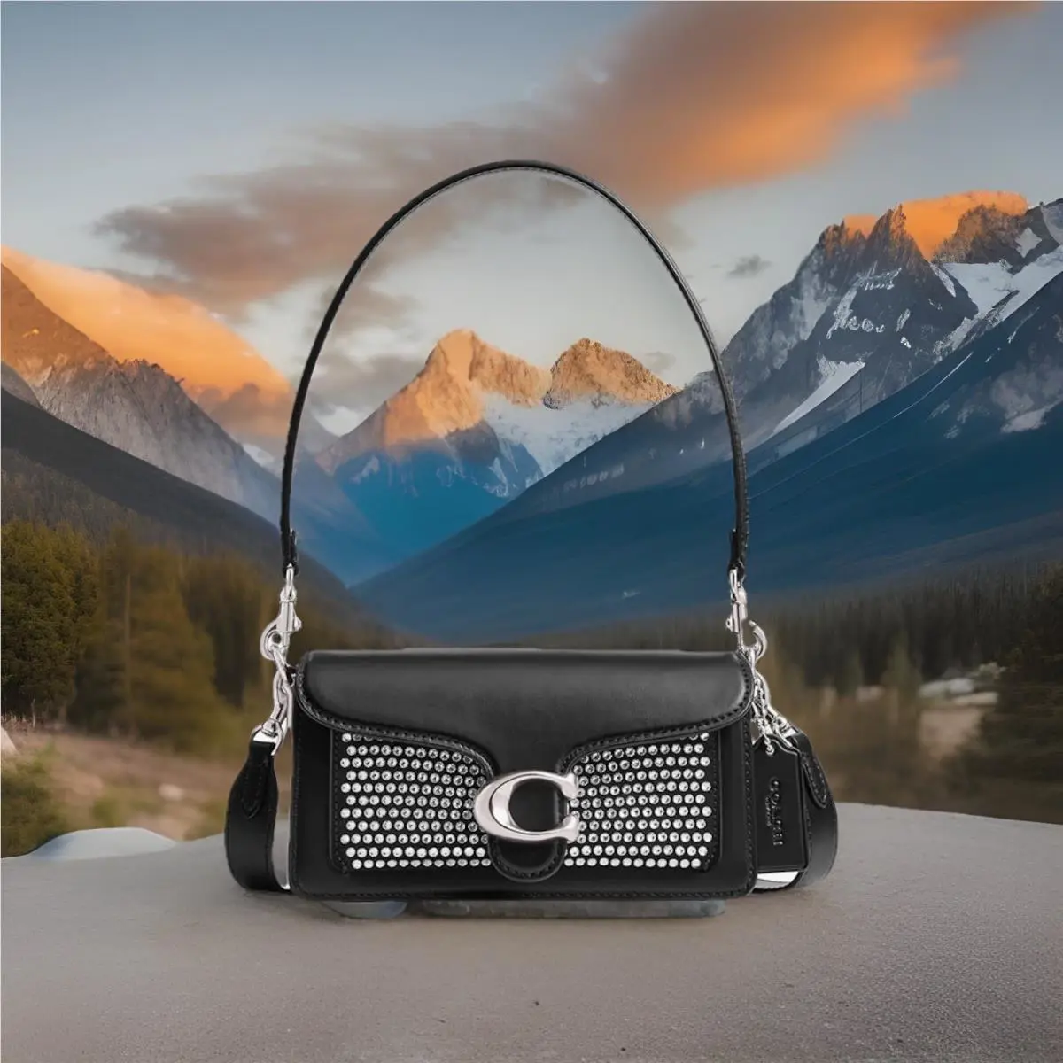 Coach Tabby 20 Crystal Embellished Leather Shoulder Crossbody-black