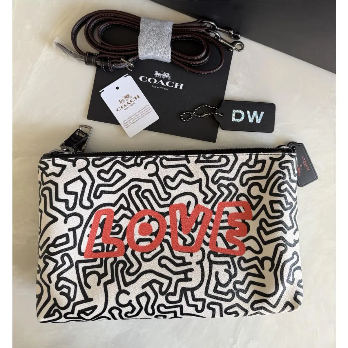 X Keith Haring Love Graphic Print Lyla Black/chalk Crossbody 11773 by Coach