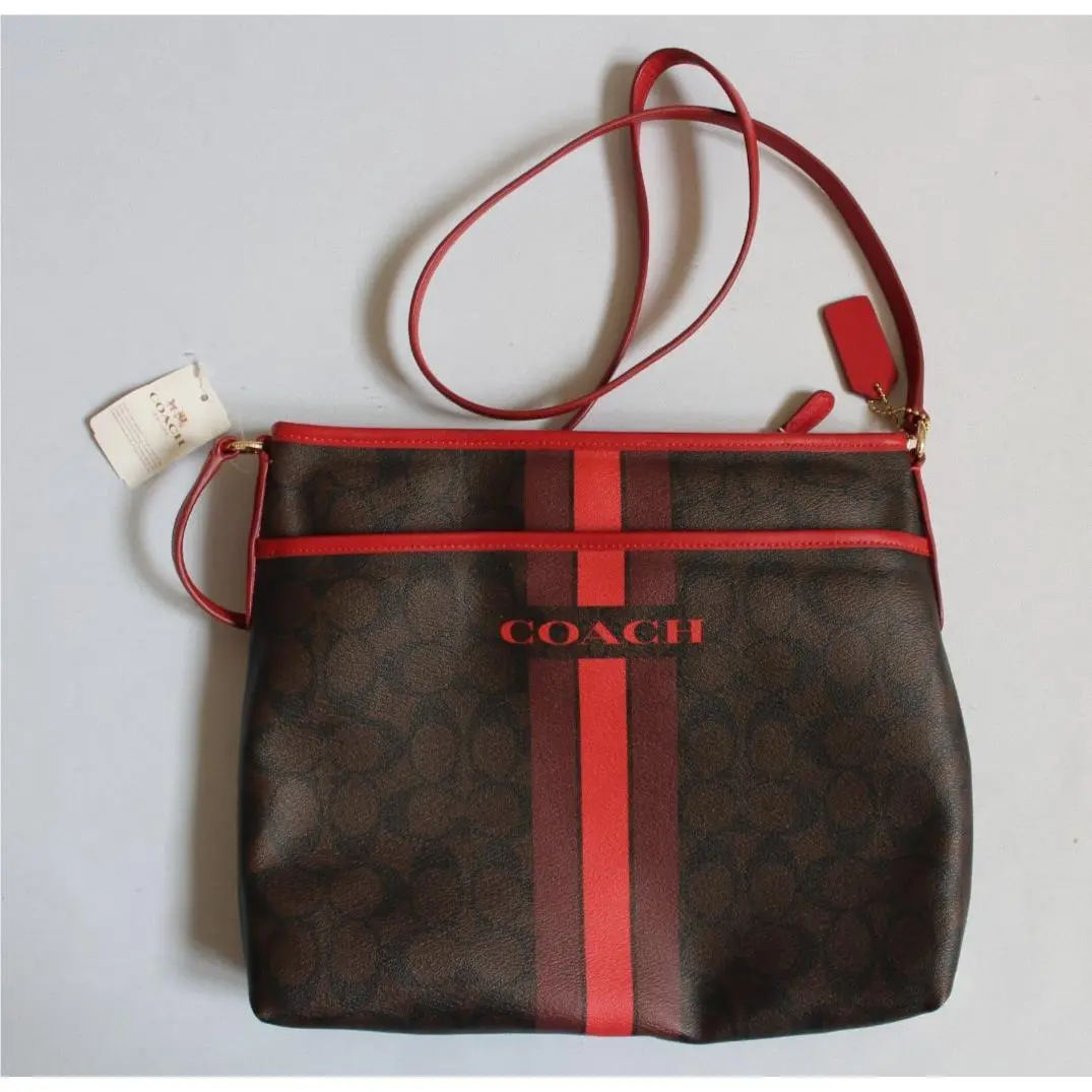 Coach • Signature Varsity Stripe File • Crossbody Bag • Red/black/brown •F38402