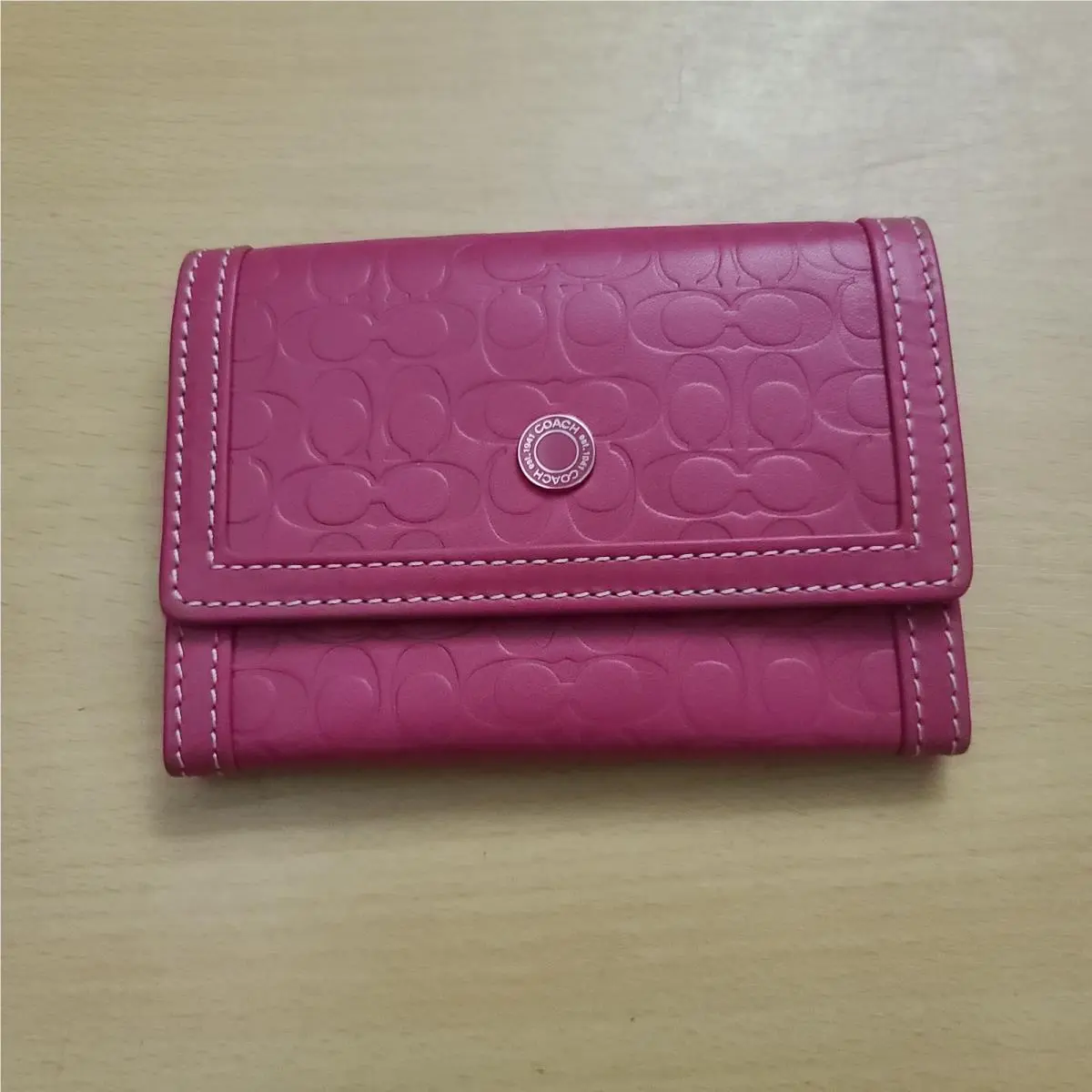 Coach Signature Canvas Wallet Flap Card I.d Case Wallet Pink 4328