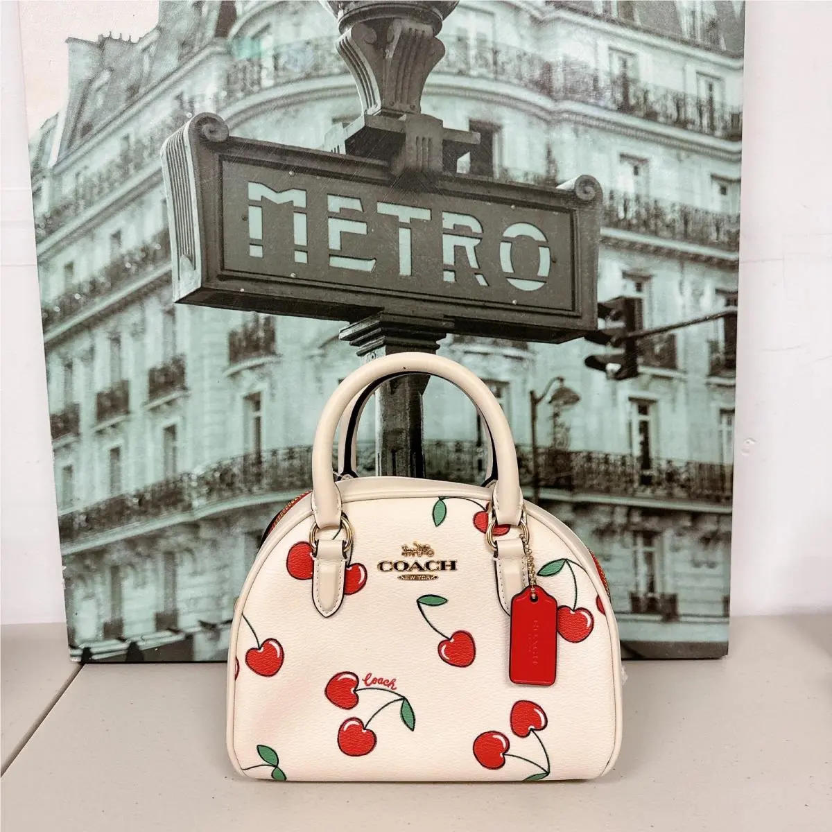 Coach CF421 Sydney Satchel with Heart Cherry Print
