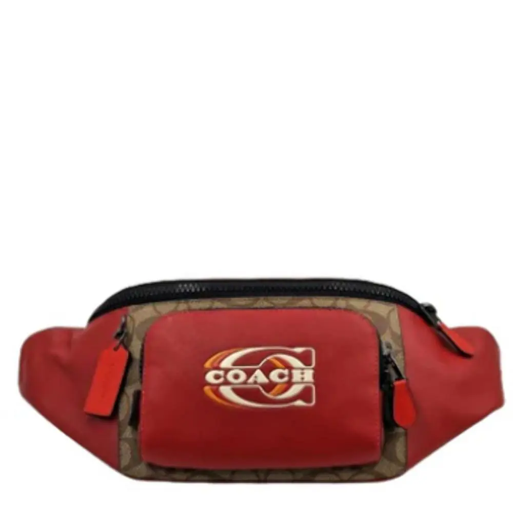 Coach Track Waistpack in Colorblock Signature Canvas - Red Khaki Multi - Red