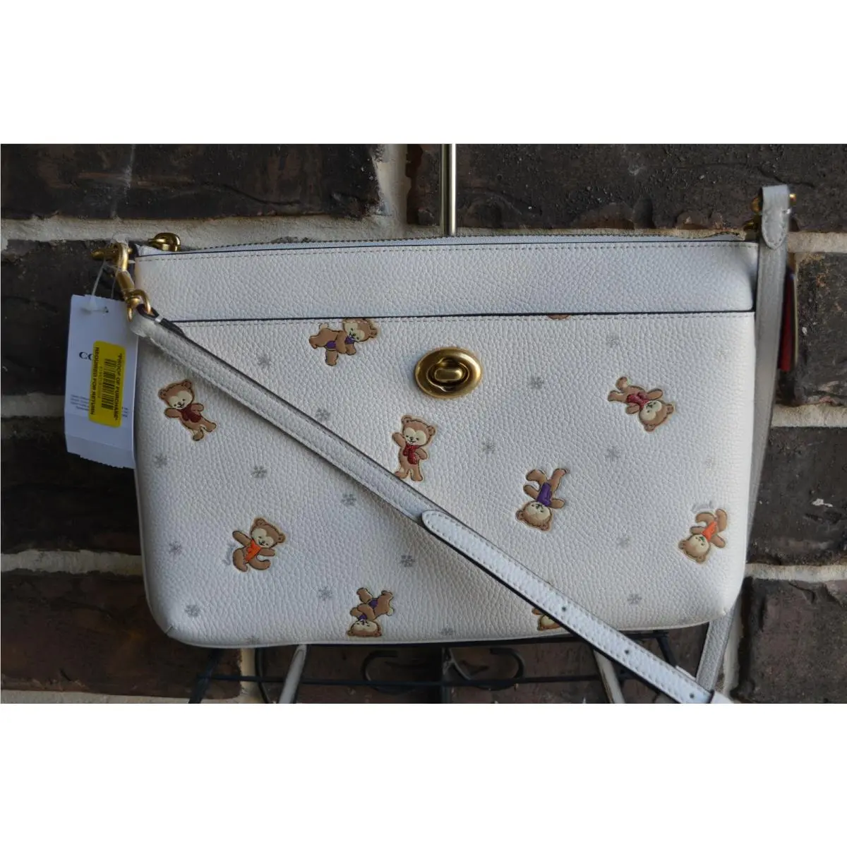 Coach Snowy Bear Collection Pebbled Lthr Polly Crossbody Chalk Multi C6588