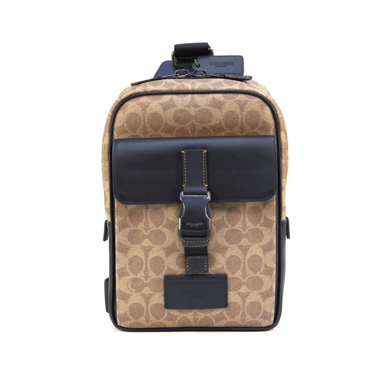 Coach Track Pack In Signature Canvas - Tan/black - Black