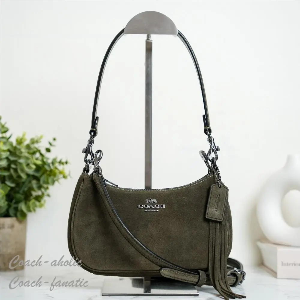 Coach CCE42 Teri Mini Crossbody/shoulder Bag In Suede Army Green