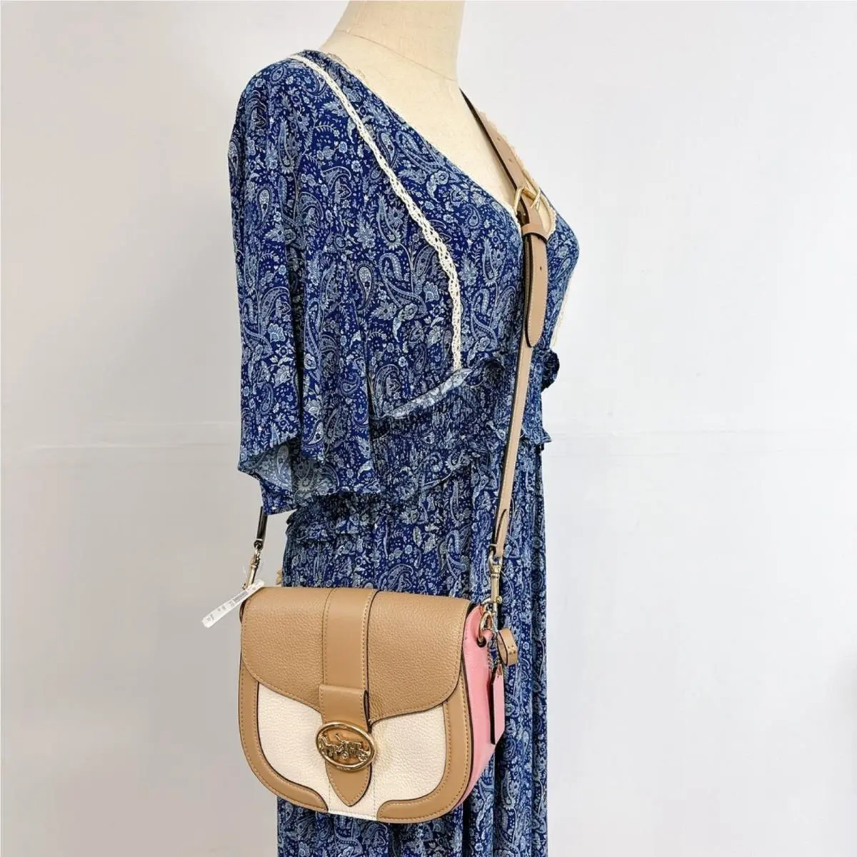 Coach C3596 Georgie Saddle Bag In Colorblock IN Taupe Multi