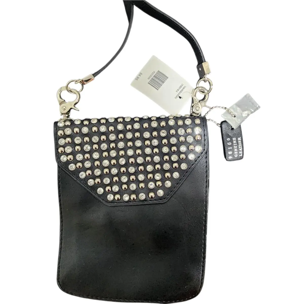 Coach Studded Black Leather Crossbody Phone Bag Y2K Rhinestone