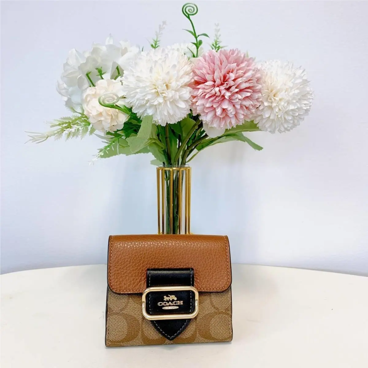Coach CF472 Small Morgan Wallet In Colorblock Signature Canvas IN Khaki Multi