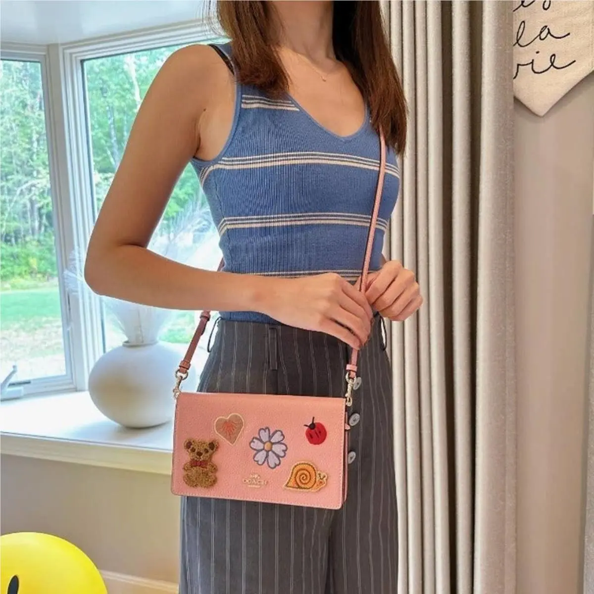 Coach CC469 Anna Foldover Clutch Crossbody with Creature Patches Candy Pink Mult