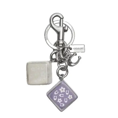 Cluster Cube Bag Keychain Charm Floral Flowers Light Purple Chalk SigCR919 by Coach