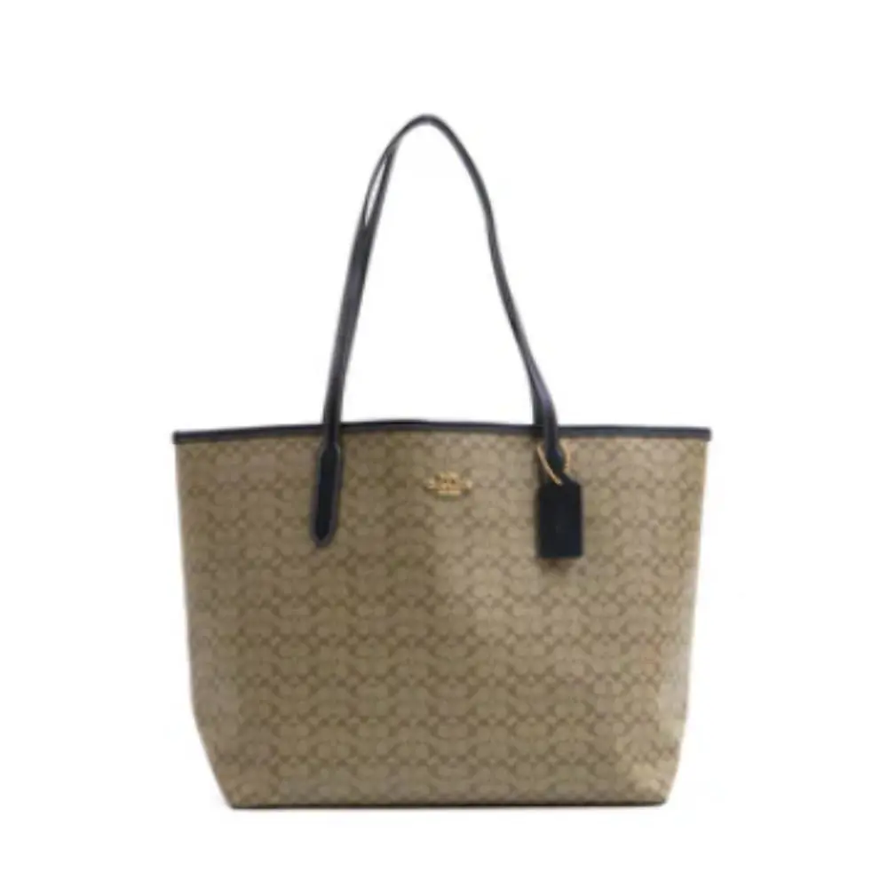 Coach City Tote In Signature Canvas - Khaki Black - Black