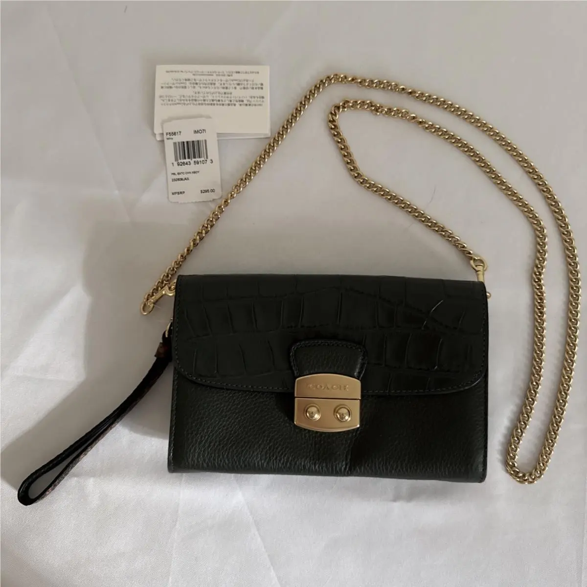 Coach Chain Crocodile-embossed Leather Crossbody 55617 Ivy/imitation Gold