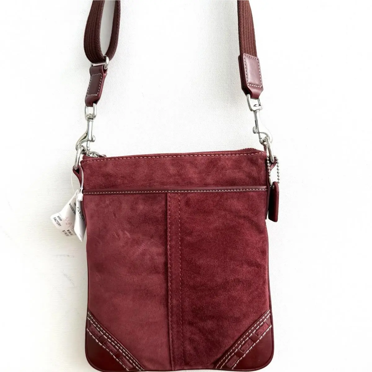 Coach Hampton Suede Swingpack Crossbody Canvas F40790 Bordeaux + Suede Kit