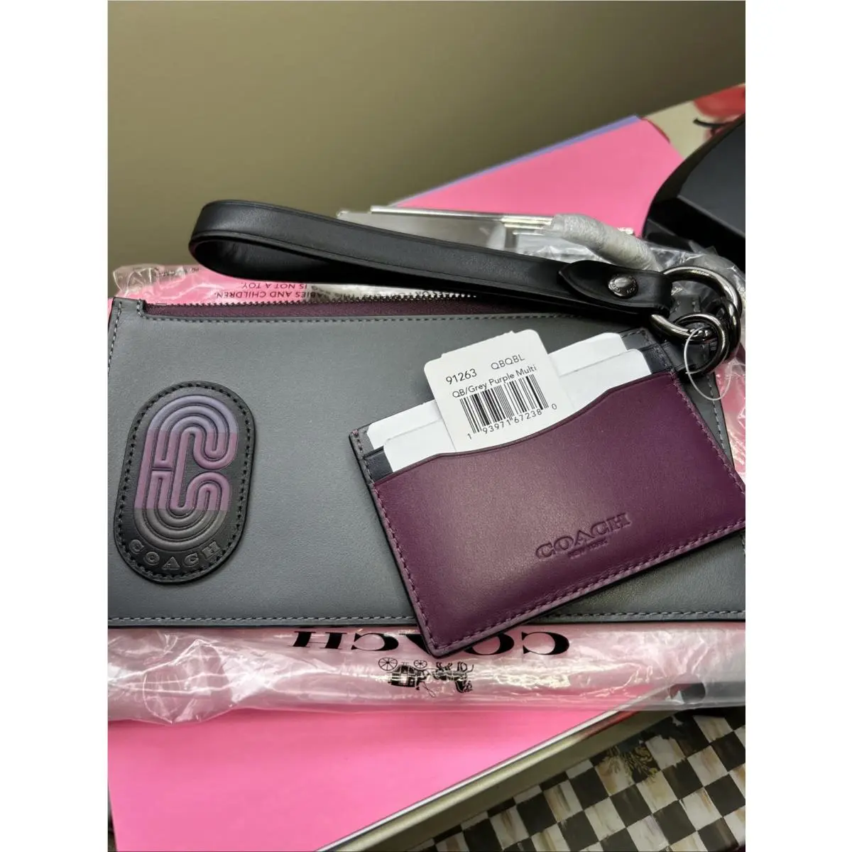 Coach 91263 Grey / Purple 2pc Pouch / Card Case