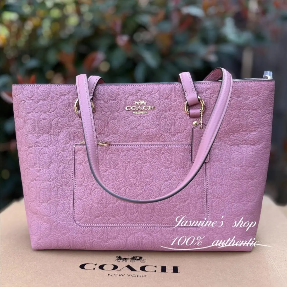 CDL99 Station Tote Bag In Signature Leather Peony Gold by Coach