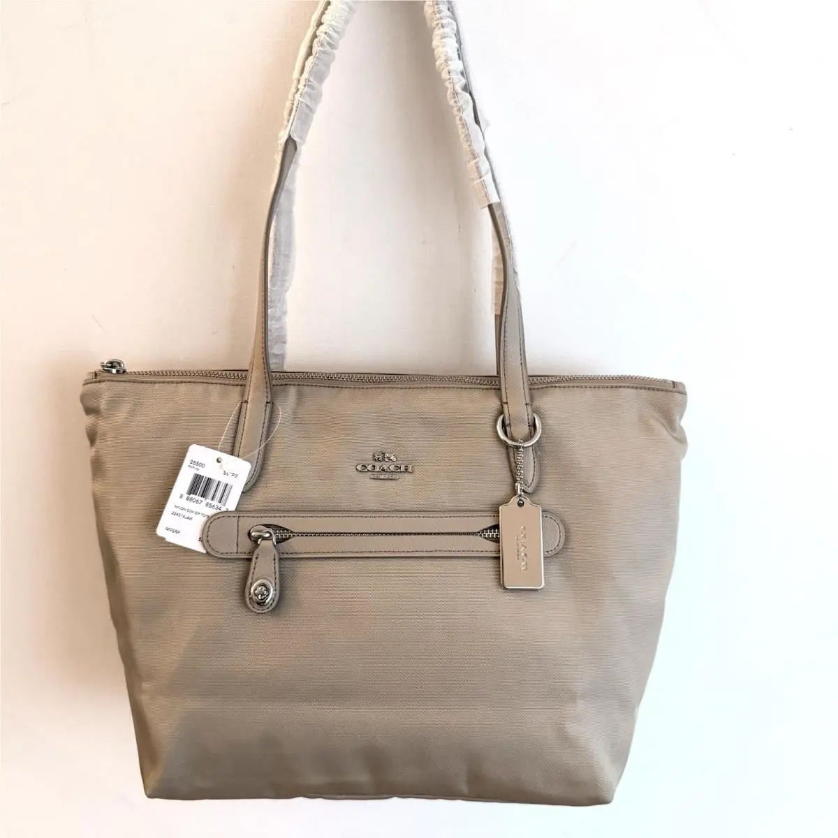Coach City Zip Top Tote Bag In Nylon 35500 Putty