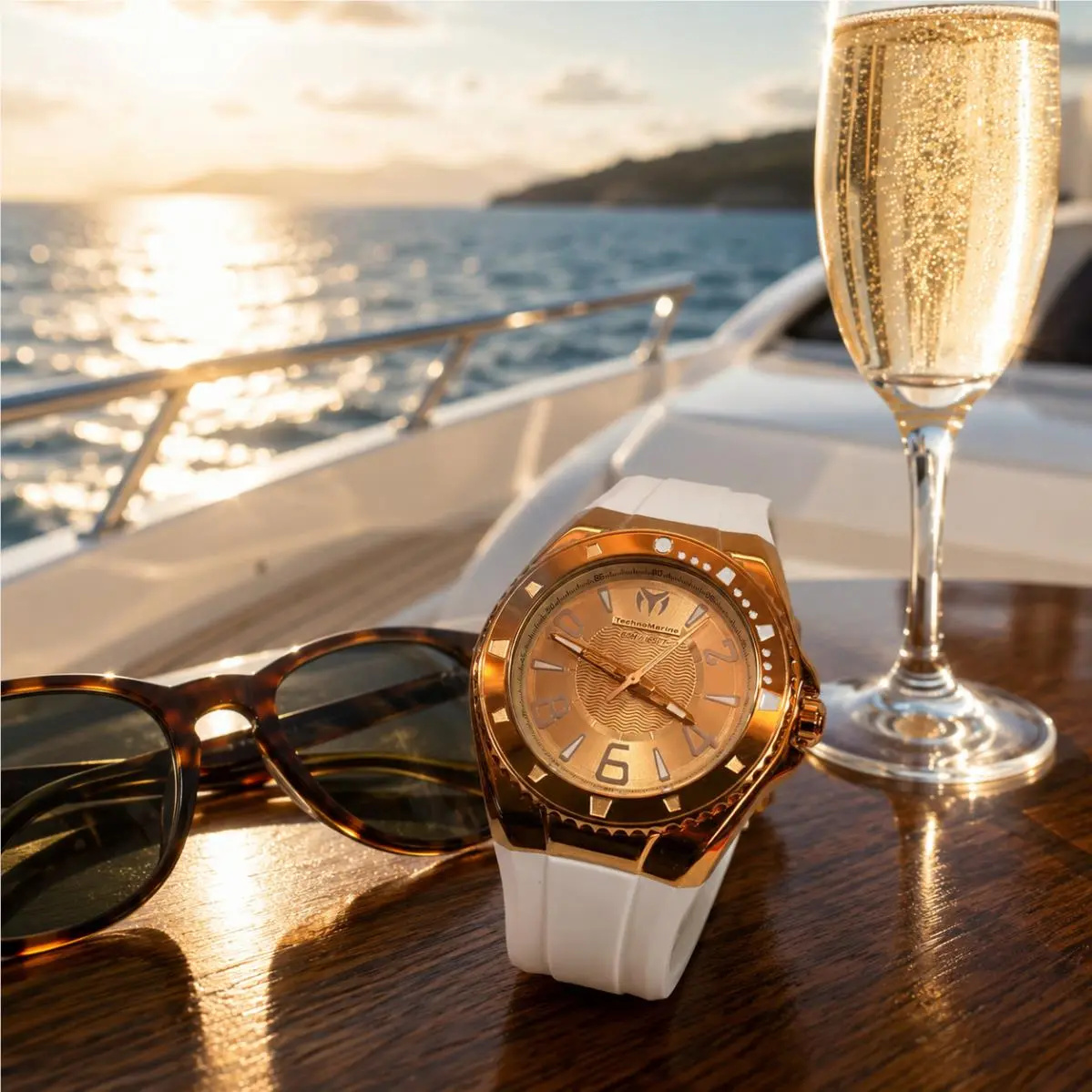 Technomarine -44mm Men’s Watch Gold Case White Silicone Band by TechnoMarine