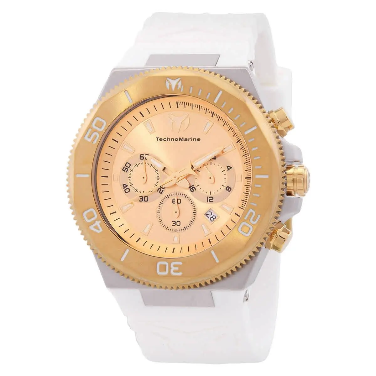 Technomarine Manta Chronograph Quartz Gold Dial Men`s Watch TM-224017 - Dial: Gold-tone, Band: White, Bezel: Gold-tone